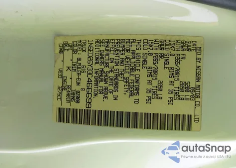 2003 Nissan Frontier Xe-V6 z USA, uszkodzony, nr VIN 1N6ED26Y33C466699